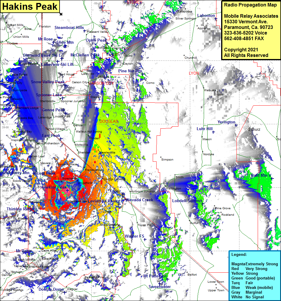 heat map radio coverage Hawkins Peak